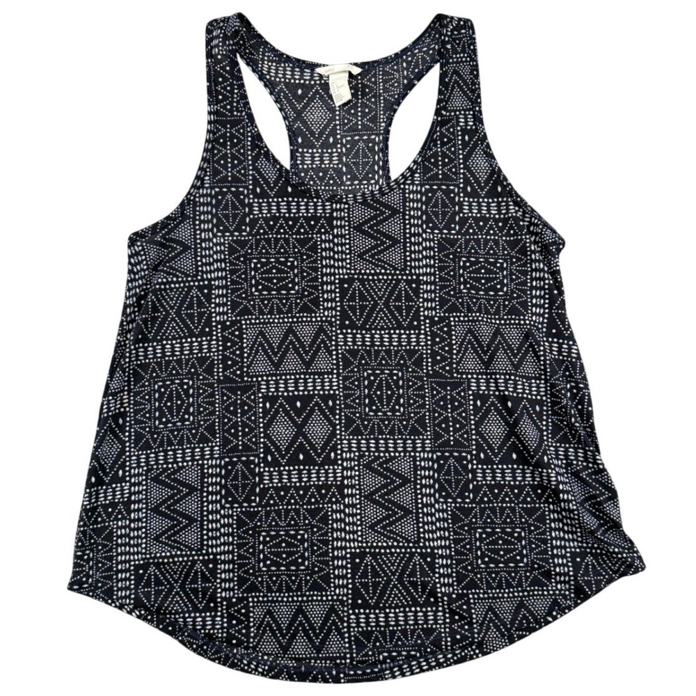 HM Basic Womens L Black White Geometric Tribal Racerback Tank Top